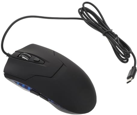 BESPORTBLE Mouse Cablato USB C con Illuminazione LED Nero, Design Ergonomico a 6 Pulsanti, 800-2400 Dpi Regolabili, Connessione Stabile per Laptop e Computer Desktop