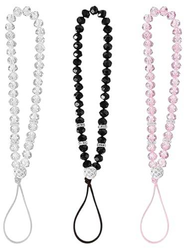 Zernavith 3Pcs Phone Wrist Straps,Crystal Beads Wrist Straps,Wrist Strap Phones Charm Strap Crystal Beads Phone Charms Hanging String Anti-Lost Keychain for Girls Ladies Women
