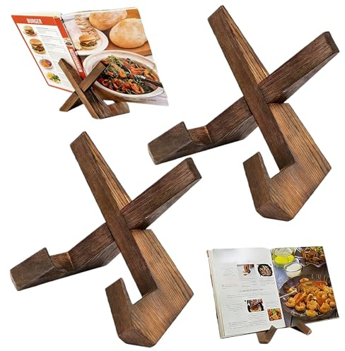 2 Pcs Wooden Cookbook Stand for Kitchen, Multipurpose Recipe Book Holder & Display Stand Hands-Free Reading for Cook Books Greeting Cards Tablets Farmhouse Rustic Style Gift for Home Cooks