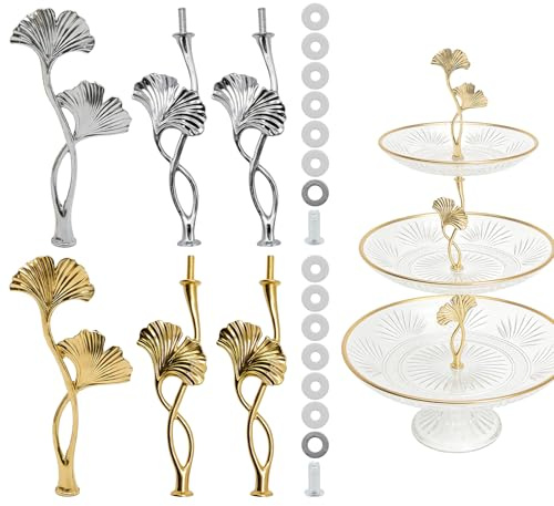 Hoypeyfiy Juego de 2 soportes para tartas de boda de 2 a 3 pisos, soporte de metal para presentación de postres (hoja de ginkgo)