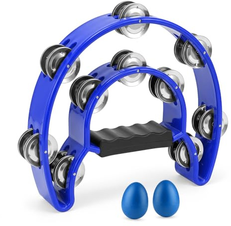 Halbmond Tamburin mit 2 Musikeie,Hand Tambourine für Bands Musikunterricht Party (Zweilagig blau)