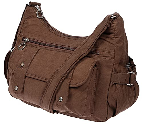 CChristian Wippermann Bolso bandolera de lona de alta calidad para mujer, 32 x 26 x 13 cm, gran compartimento frontal y trasero, lavable a máquina a 30 grados, bolso bandolera de tela grande con