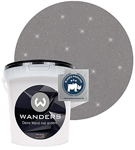 Wanders24 Glimmer-Optik (1 Liter, Silber-Grau) Glitzer wandfarbe - abwaschbare Wandfarbe - Glitzerfarbe - Made in Germany