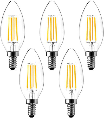LangPlus+ Lampadina LED Dimmerabile C35, 4W, E14, Bianco Caldo 2700K, Piccola Lampadine a Candela Edison Vite, Equivalente a Lampadina a Incandescenza da 40W, Confezione da 5