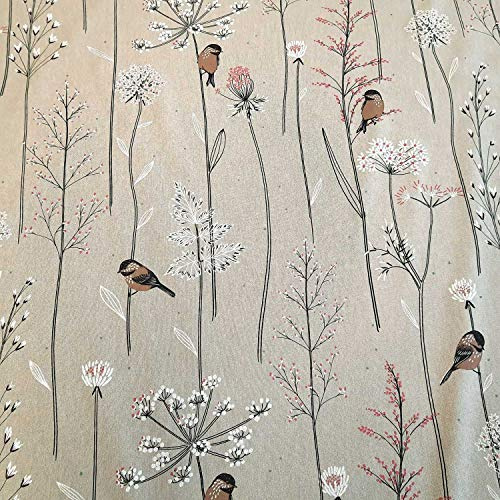Stoff Meterware Baumwolle natur Vögel braun Blumen Wiese Dekostoff pflegeleicht