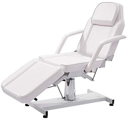 Panana Hydraulic Massage Table, 360 degree rotation lash tattoo bed Beauty Care Salon couch Therapy Couch with Chrome Stable Base (White)