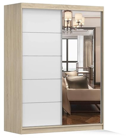 Fabryka Mebli Idźczak Kleiderschrank mit Spiegel, Schwebetürenschrank, Schlafzimmerschrank - ‎61 x 150 x 200 cm - Schrank für Schlafzimmer, Ankleidezimmer, Garderobe - Imoebel24