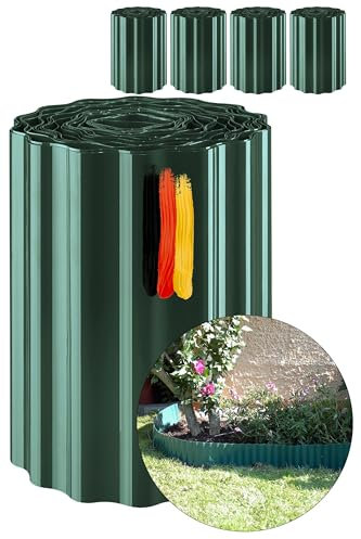 Novatool Rasenkante Kunststoff 15 cm hoch I 4x9 Meter I Grün I Garten Abgrenzung Teichrandband Beetwege Zierzaun Gartenstein Umrandung Gartenumrandung Rasenkantenprofile Vorgartenzaun