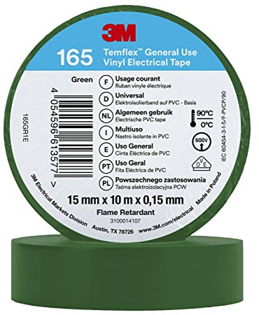 3M Temflex™ Vinyl-Isolierband 165, Grün, 15 mm x 10 m, 100 Rollen