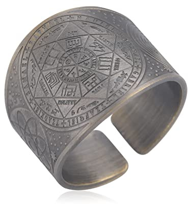 Bague Sceau des 7 Archanges Bague Cube Métatron Bague Sceau de Lilith Biblique Bague Amulette Talisman Bague Géométrie Bague Cuivre Bonne Chance Protection Bijoux Religieux pour Hommes Femmes