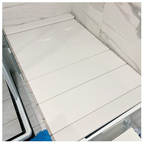 Badewannenablage, 1,2 cm dicke faltbare PVC-Staubplatte, Badewannenisolierabdeckung, Rollladendeckel für Duschkabine zu Hause, weiße Holzmaserung (Color : White, Size : 105X75X1.2CM) (White 105X80X1