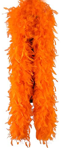 Flauschige Truthahnfedern Boa, 90g 200cm Federboa Weihnachtsbaum Weihnachten Band Streifen Girlande Federn Schal Stola Kostüm Schal Kostümzubehör,Halloween,Hochzeit,Party, Heimdekoration,Orange