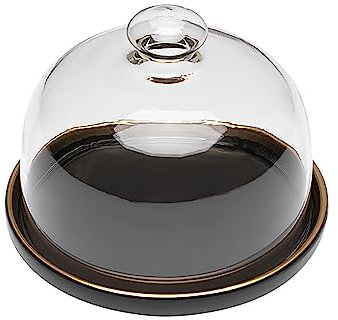 WAGLOS Cake Stand Transparent Glass Bell Jar Glass Cheese Bell With Ceramic Plate Cakes Glass Hood Cake Bell Food Hood Cover For Food Cover,Black