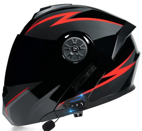 RUYICZB Casque De Moto Modulaire Bluetooth, Casque Avant Intégral Rabattable, Approuvé Dot/ECE, avec Double Visière, Haut-Parleur Intégré, Microphone,H,S