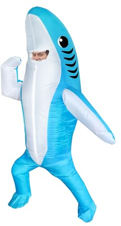 FXICH Aufblasbares Hai Kostüm Erwachsene/Kinder - Funny Blow Up Shark Costume, Lustiges Tierkostüm für Halloween, Karneval & Strandparty