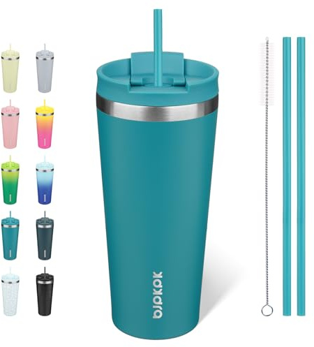 BJPKPK 650 ml Coffee Tumbler with Straw, Insulated Stainless Steel Cup | Double Wall Vacuum, Leak Proof Lid, Keeps Hot/Cold/Iced, BPA Free, Dishwasher Safe, Cupholder Friendly, Travel, Laguna