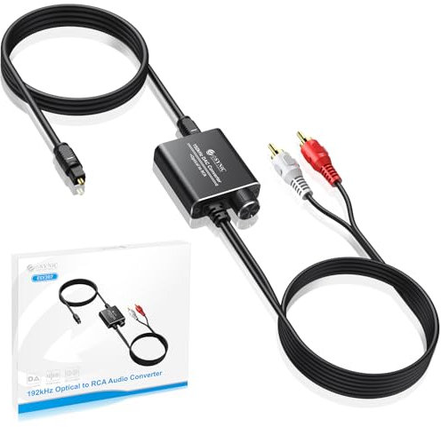 eSynic Portable Optical to RCA Converter with Volume Control 192KHZ Digital to Analog Audio Converter 7ft/2.1m Optical to Analog Audio DAC Converter Support PCM Audio Output for HDTV Blue-ray PS4 etc