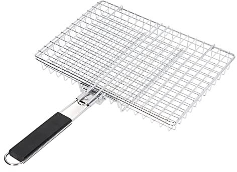 Faltbarer Grillkorb mit Holzgriff – Robuster Edelstahl – Zum Grillen von Burgern, Meeresfrüchten und Empfindlichen Speisen