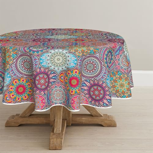 Artoid Mode Boho Vintage Geometrie Marokkanisch Mandala Tischdecke Rund 120 cm, Fleckschutz Tischwäsche Küche Dekoration Urlaub Party Dekor