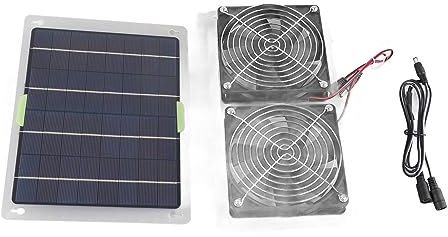 KIMISS Convenient Solar Panel Powered Fan 2 Fans 100W 20V Green Energy Mini Ventilator for Dog Pet House Greenhouse RV
