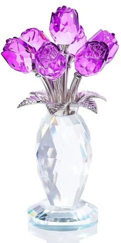 Ornalrist Crystal Rose Purple Flower Figurine Gifts for Women Ornaments | Glass Rose Purple Bouque Flower Figurine Romantic Gifts for Wife Mum on Birthday Valentine's Christmas Mother's Day Ornament