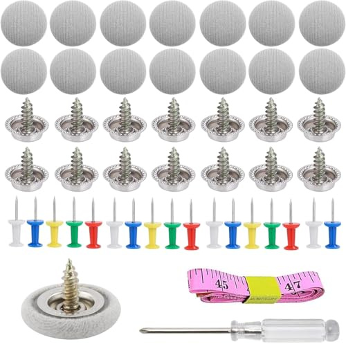 65Pcs Botones Reparación Techo Coche,remaches para vehículos,Coche con 65 Pasadores 1 Destornillador 1 Cinta Métrica Botones, Coche Techo para Todos los Techos Coches Fijos (Grey)