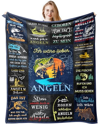 Jinmaple Angler Geschenke für Männer, Kuscheldecke Geschenke für Angler, Lustiges Geschenk für Fischer, Geschenkideen für Angler, Angel Bettwäsche, Angelzubehör, Angler Decke 150x130CM
