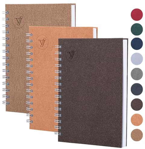 Victoria's Journals - Anteckningsbok A5, Inbunden A5 Linjerad Anteckningsbok med 8 mm radavstånd, 80 gsm, 120 sidor, 3-Paket, 14.8 x 5 x 21 cm, Brun