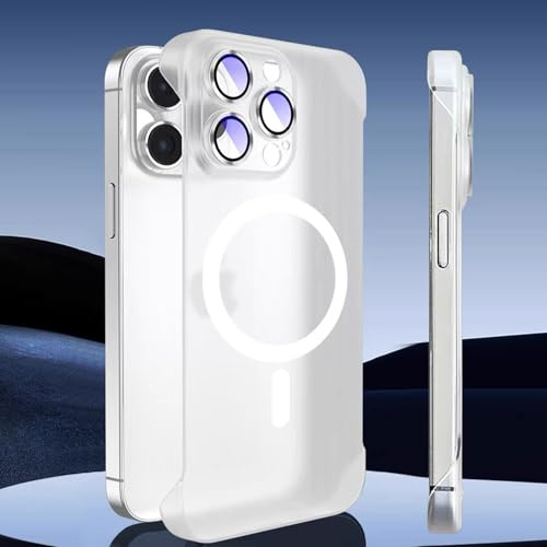 FAOMSEBS Cover per iPhone 15 Pro Max per MagSafe, Senza Bordo Traslucido Con Protettore per Lenti Fotocamera (Sensazione di Metallo Nudo) Custodia Magnetico Sottile Cover per iPhone 15 Pro Max Case