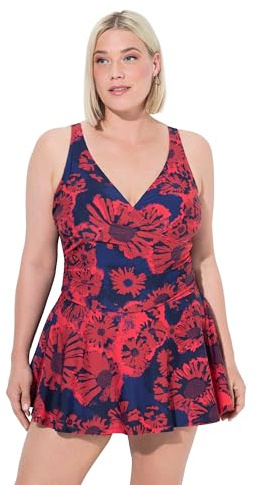 Ulla popken dam stora storlekar, plus storlek, badklänning, april med shorts, röda blommor, marinblå, 46