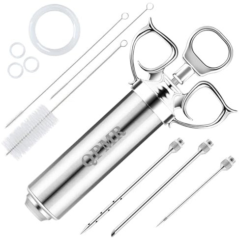 QPMR Meat Injector Syringe Kit, 2-oz Large Capacity Marinade Turkey Injector with 3pcs Stainless Steel Marinade Injector Needles for BBQ Grill Smoker & Turkey & Brisket