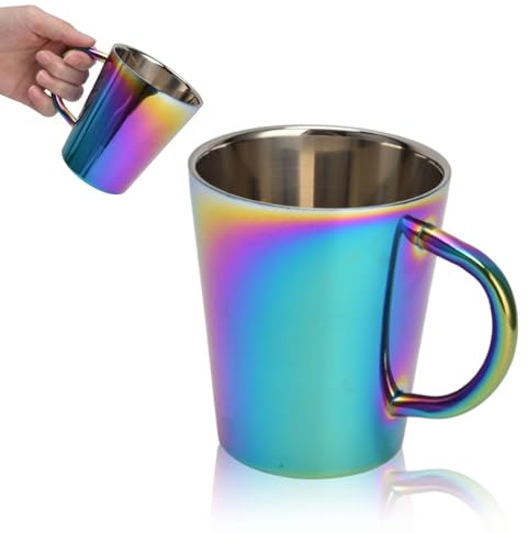 Jwthee Stainless Steel Coffee Mug, 300ml Rainbows Cups Double Walled Tea Cups Travel Camping Mugs for Camping, Office, and Outdoor