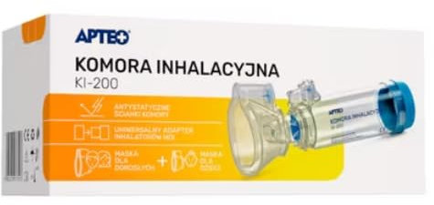KI-200 Inhalationskammer mit Masken für die Verabreichung von Inhalationspräparaten.Zwei Gesichtsmasken (für ein Kind und einen Erwachsenen). Asthma, Atmungstherapie, Medizinisches Gerät, Silikonmaske