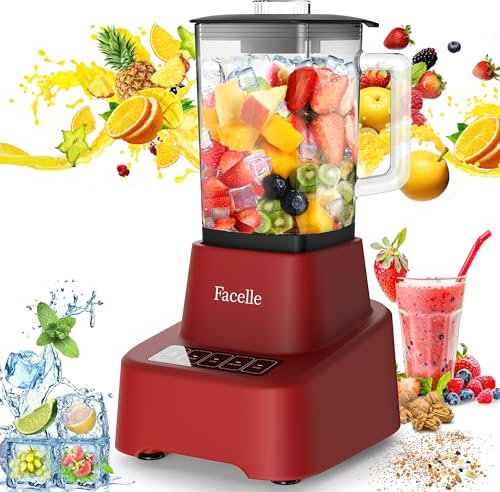 Facelle Frullatore Elettrico per Cucina, Frullatore in Vetro da 1,6L per Frullati e Frappè, con touchscreen 3+P Velocità, Spazzola per la Pulizia e Lama in Acciaio Inox Removibile - Rosso