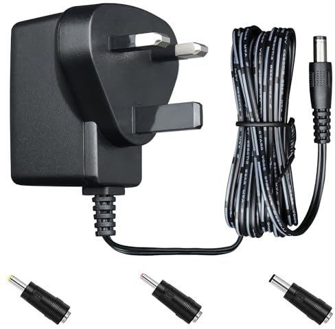 UKCA Certified 5V 1A DC Power Supply Adapter with 3 Tips (1.8M Cord), 3.5 * 1.35mm 5V 1000mA 0.5A 0.8A Transformer, AC DC Switching Adapter for Radio, LED Light, Record Player, Pet Feeder, Monitor