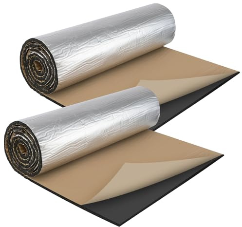 Self Adhesive Reflective Aluminium Foam Insulation 10mm Thick with Kraft Paper Tin Foil Radiator Insulation Foil Reflector Sound Deadening Mat Foils Insulations for Floor Roof Garage Door 200x50cm