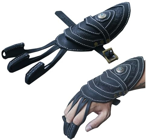 MDFCZXP 3 Finger Bogenschießen Handschuh Schießen Jagd Leder DREI Finger Tab Protektor Bogenschießen Jugend Erwachsene Anfänger,Schwarz,M