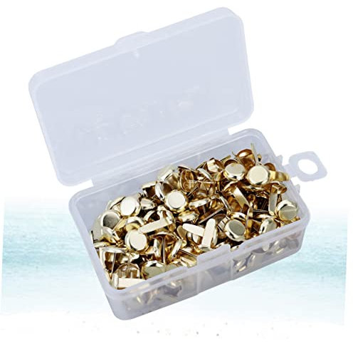 Lurrose 200stücke Metall-papierklammern Runde Brads Mit Aufbewahrungsbox Galvanische -Verschluss Für Bastelarbeiten Scrapbooking Gold