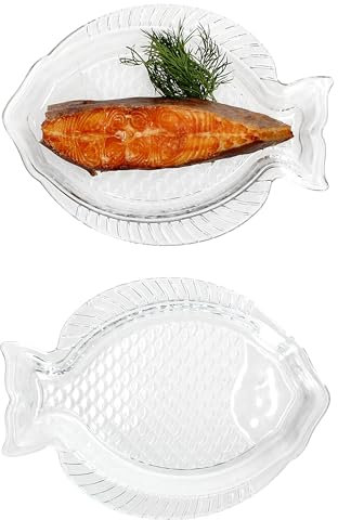 MamboCat Set di 2 piatti da pesce Oslo S I (L x P x A) 23 x 17 cm, in vetro con rilievo di pesce per pesce, frutti di mare, insalate, snack & Co.