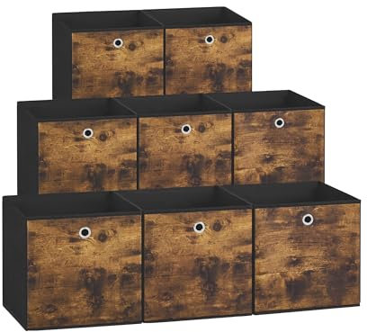 SONGMICS Aufbewahrungsbox, 8er Set, Ordnungsboxen, Faltbox, 26 x 26 x 28 cm, Stoffbox, für Würfelregal, Organizer für Kleidung, für Schlafzimmer Wohnzimmer, vintagebraun-schwarz RFB826B01