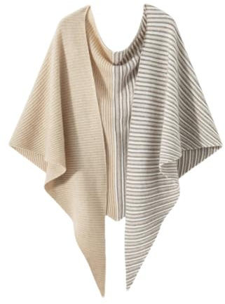 Damen Patchwork Schal Kaschmir Strick Schal Winter Gestreift Dreieckstuch Schals, beige, One size