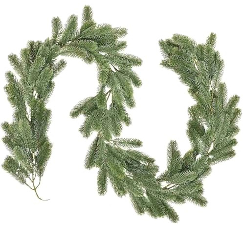 6.56ft Cedar Artificial Norfolk Pine Garland - Real Touch Green Greenery for Home Table Mantle Wall Indoor Outdoor Decor
