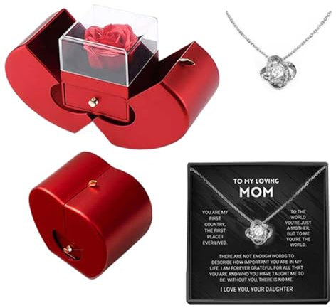 Generico Rosa stabilizzata con collana, per sempre con collana - artificiale per sempre rosa | Collane da donna, scatola rossa con rosa eterna per San, Ringraziamento