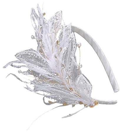 minkissy Luxuriöses Haar-accessoire Für Die Braut Feder-stirnband Mit Spitzendekor Für Die Hochzeitsfeier