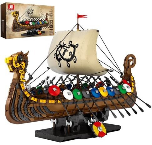 Reobrix Wikinger Piratenschiff Baustein-Spielzeug für Erwachsene 66101