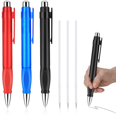 Amabro 3 Stück Ergonomische Kugelschreiber mit 3 Nachfüllungen, Extra Große Druckkugelschreiber Leicht Zu Greifender Jumbo Stift,Tinte Gewichtete Stifte für Ältere Mens
