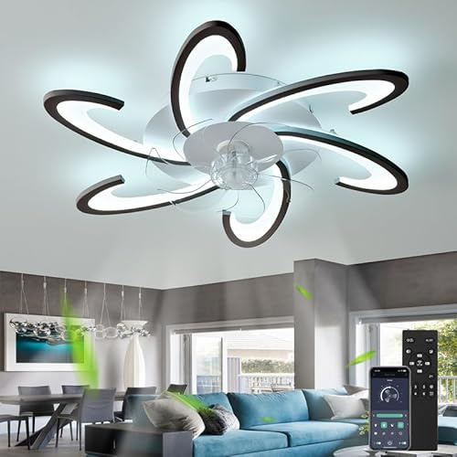 Silencioso Led Ventilador De Techo Con Luz, Regulable Lampara Ventiladores Techo, Moderno Design Lámpara Techo Ventilador 6 Velocidades Timer Ceiling Fan With Light Niños Salon Dormitorio Negro