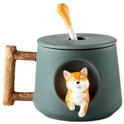 Café para perros: taza de cerámica con tapa y cucharadita para amantes de los animales, 420 ml para uso diario | Lindo regalo para parejas amantes de perros, taza creativa para el desayuno o PA