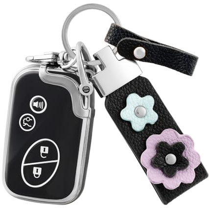 OFF WE GO for Lexus Key Fob Cover with Leather Keychain, Soft TPU Key Fob Case Fit for Lexus GX460 RX350 IS250 LX570 ES350 IS350 GS430 GS300 GS450h Smart Remote Car Key Protector (Silver Black)