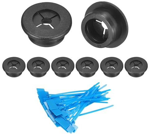 sourcing map 8Pcs Cable Cord Grommet, 7/8(22mm) Rubber Desk Grommets Wire Pass Through Hole Cover with Marked Cable Ties for Home Office Cable Wire Protection, Black